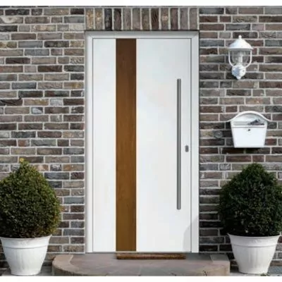 Haustür Aluminium mit braunem Streifen
